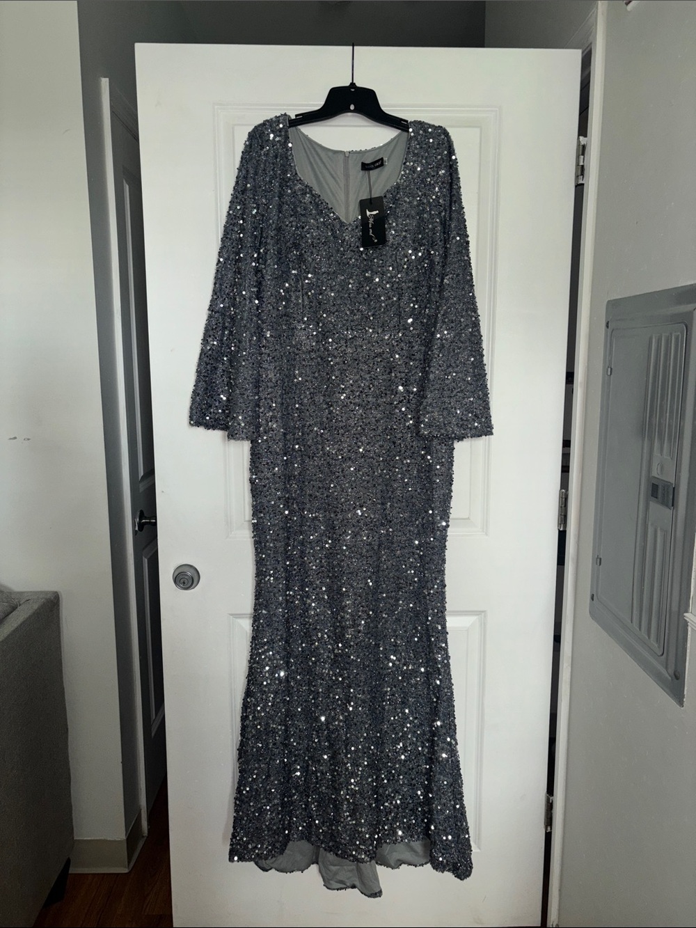 Silver Sequin Evening Gown